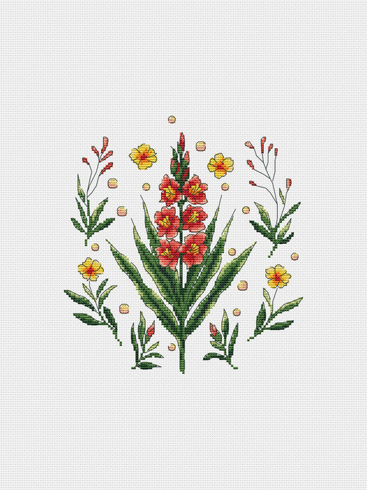Gladiolus Botanical Cross Stitch Pattern PDF