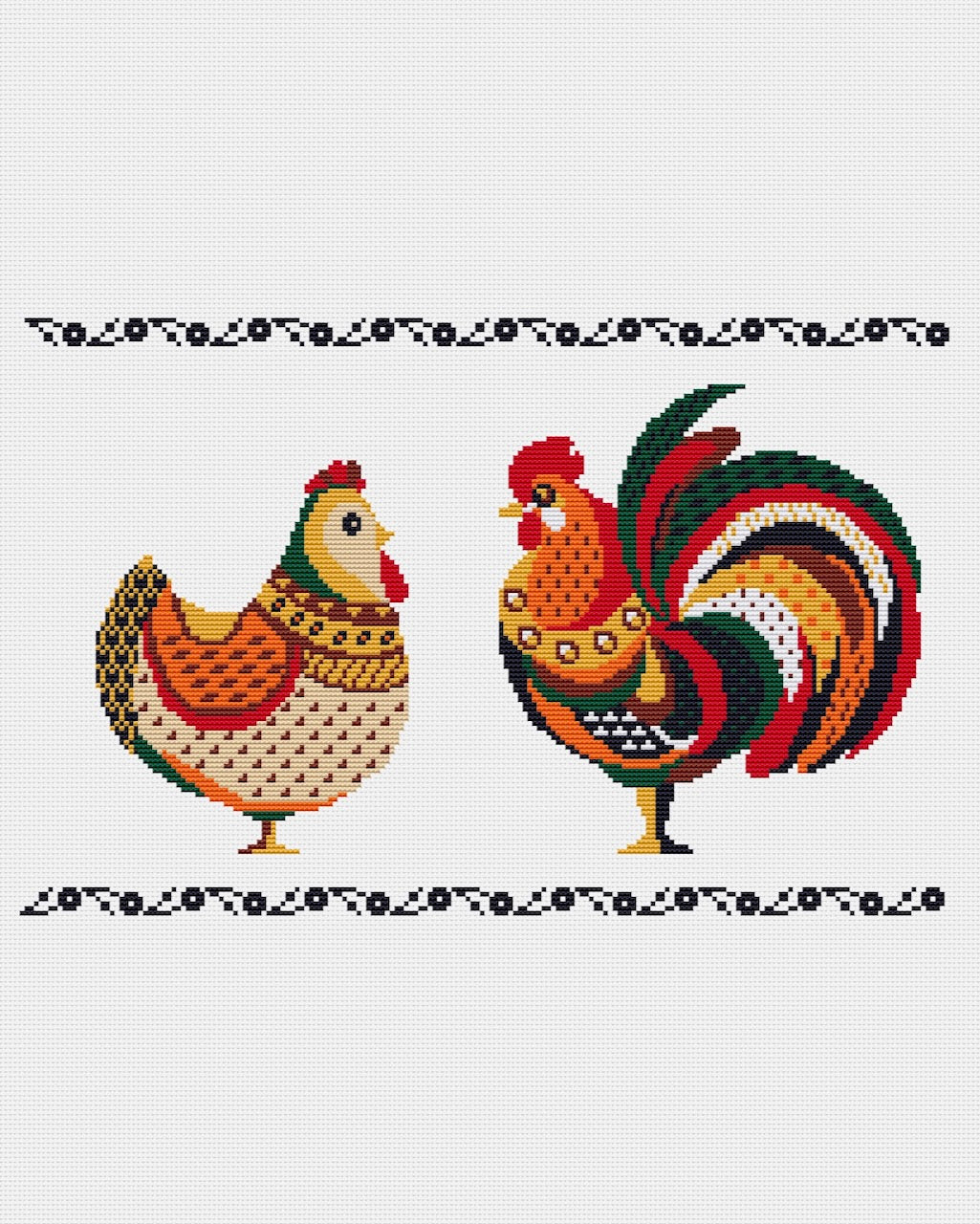 rooster and hen cross stitch pattern