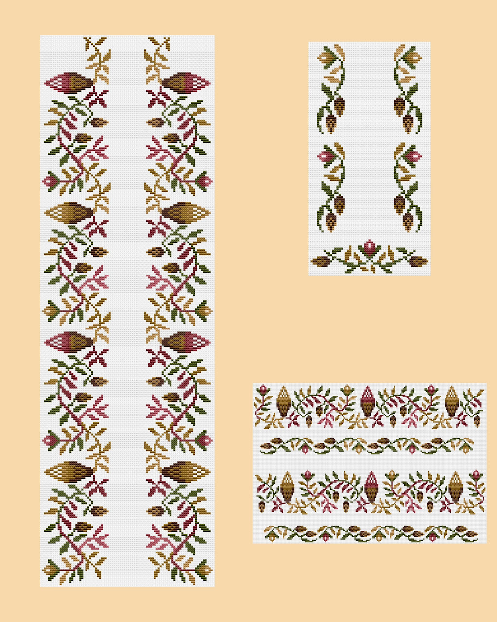 Pin cone ornament for shirt - cross stitch pattern PDF