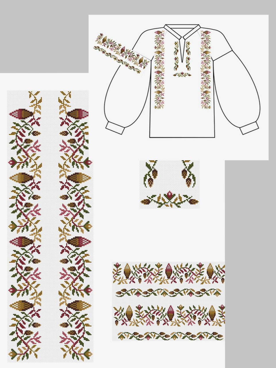 Pin cone ornament for shirt - cross stitch pattern PDF