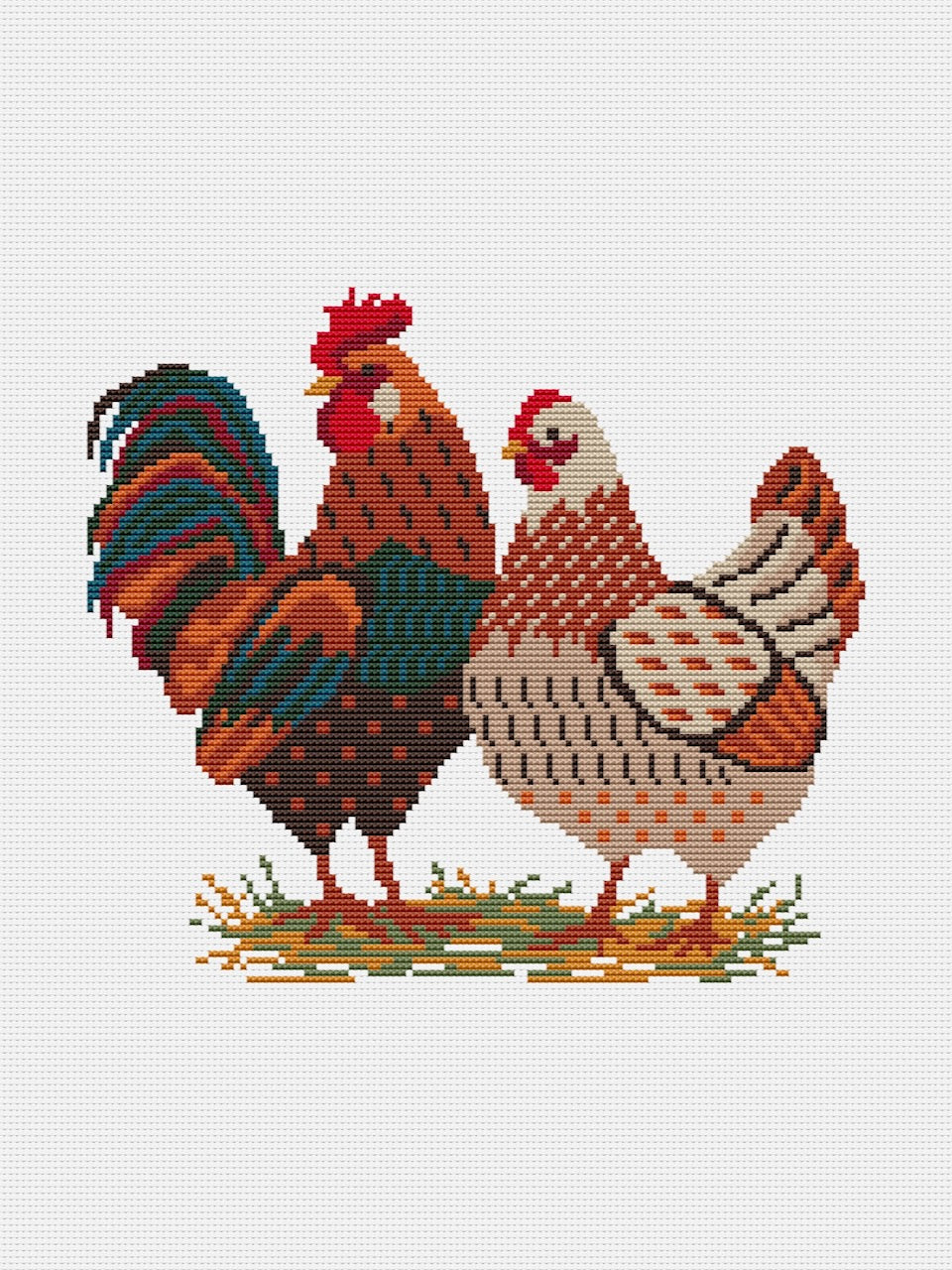 Farm Rooster and Hen - cross stitch pattern