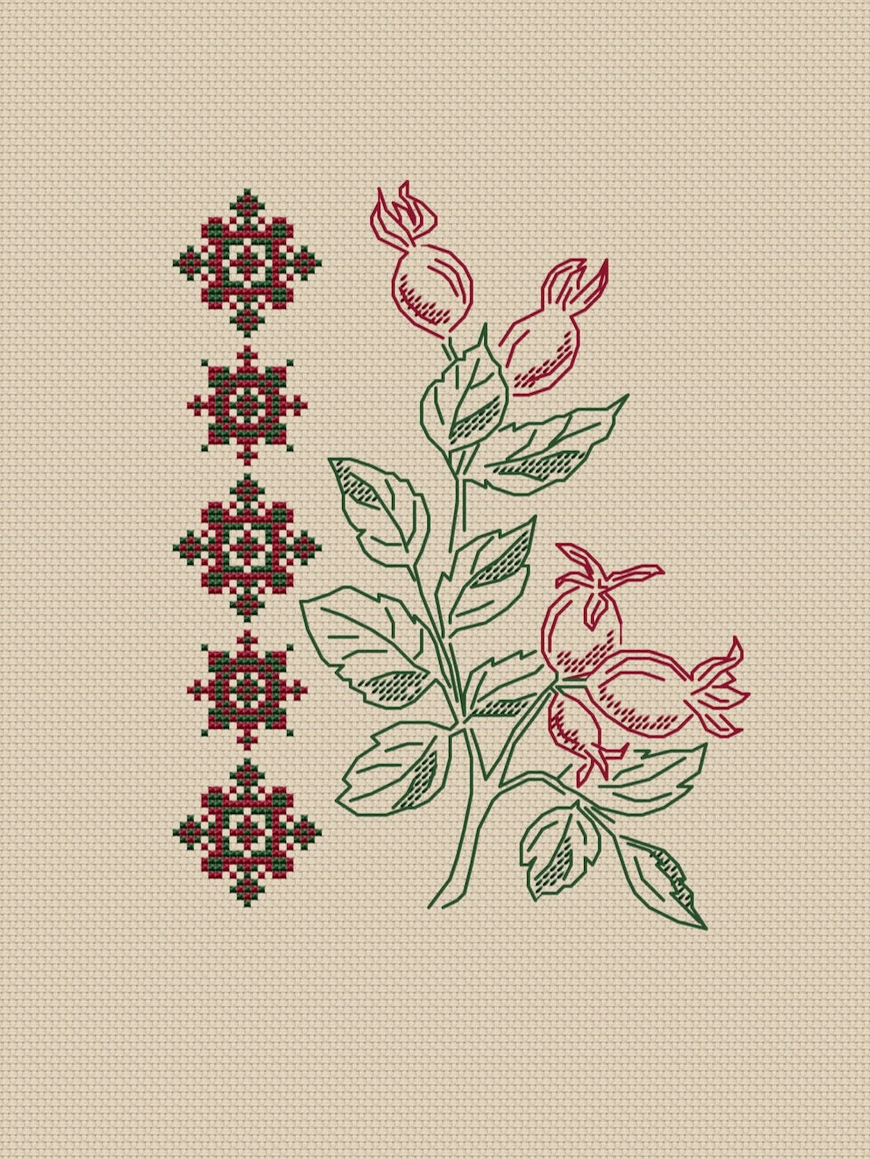 Rose hip ornament - cross stitch pattern