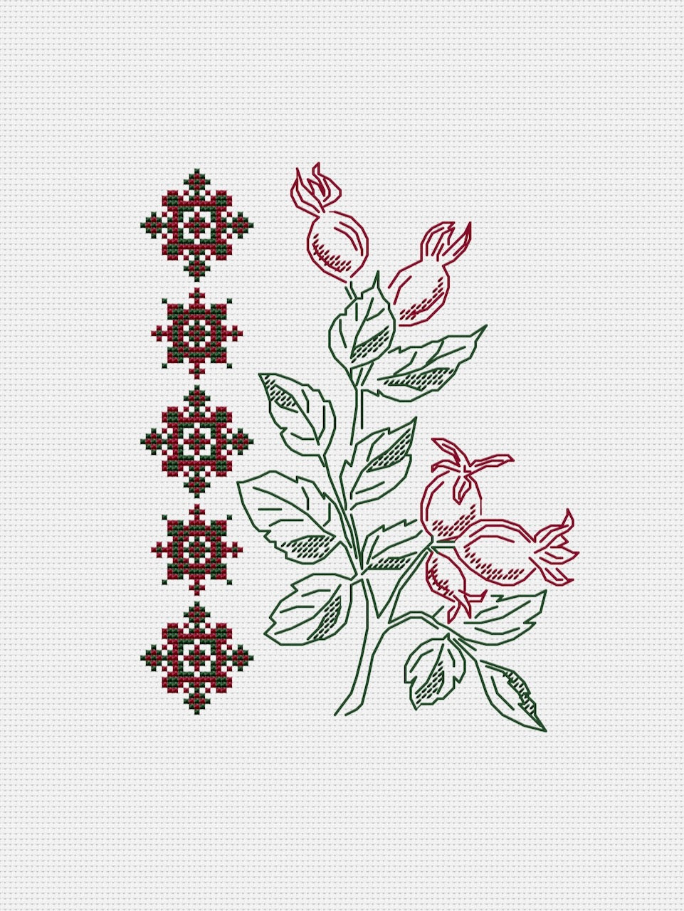 Rose hip ornament - cross stitch pattern
