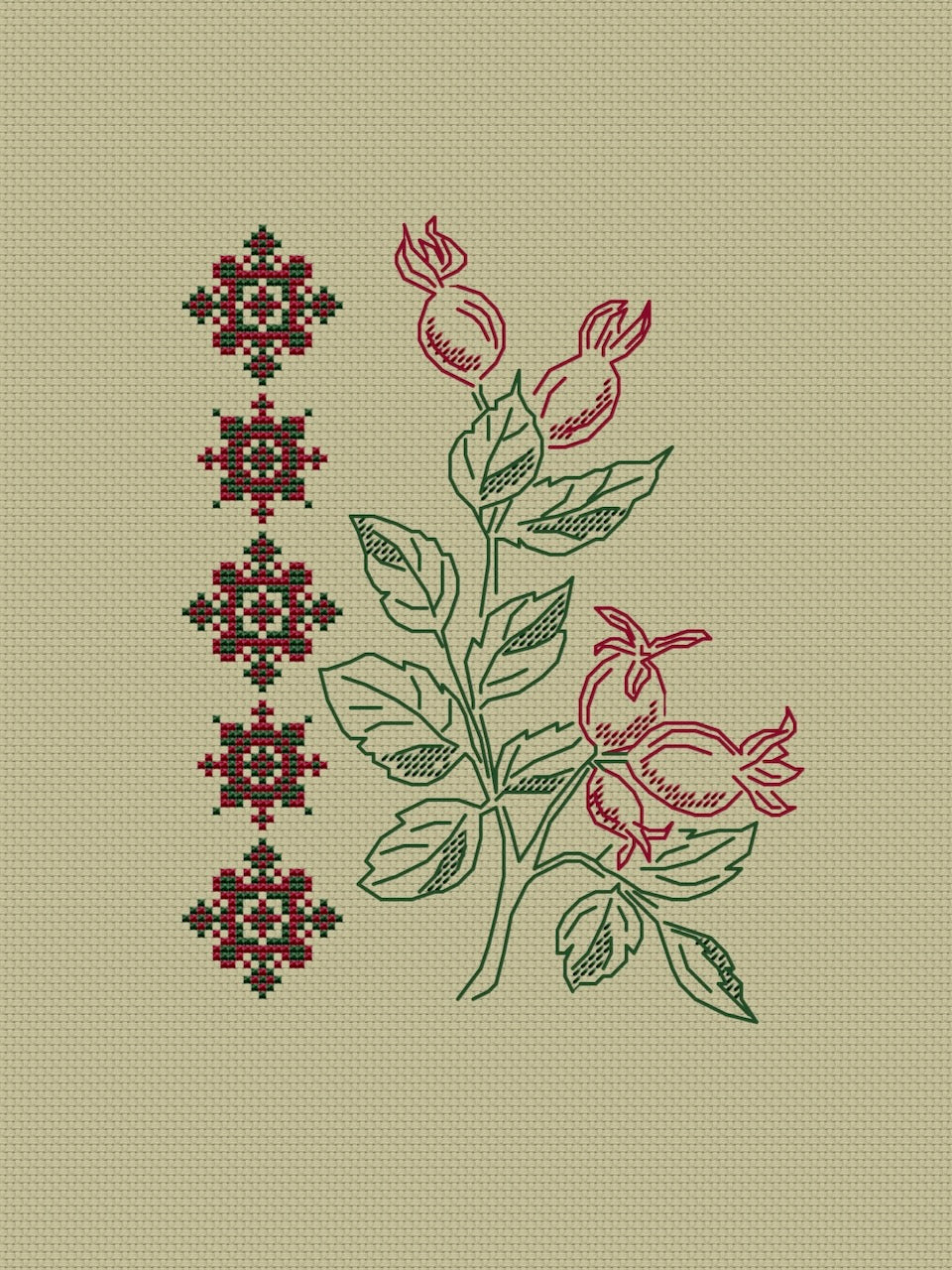 Rose hip ornament - cross stitch pattern