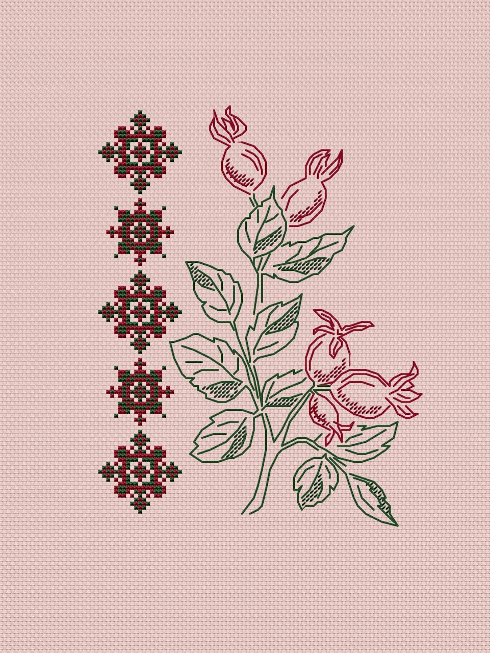 Rose hip ornament - cross stitch pattern