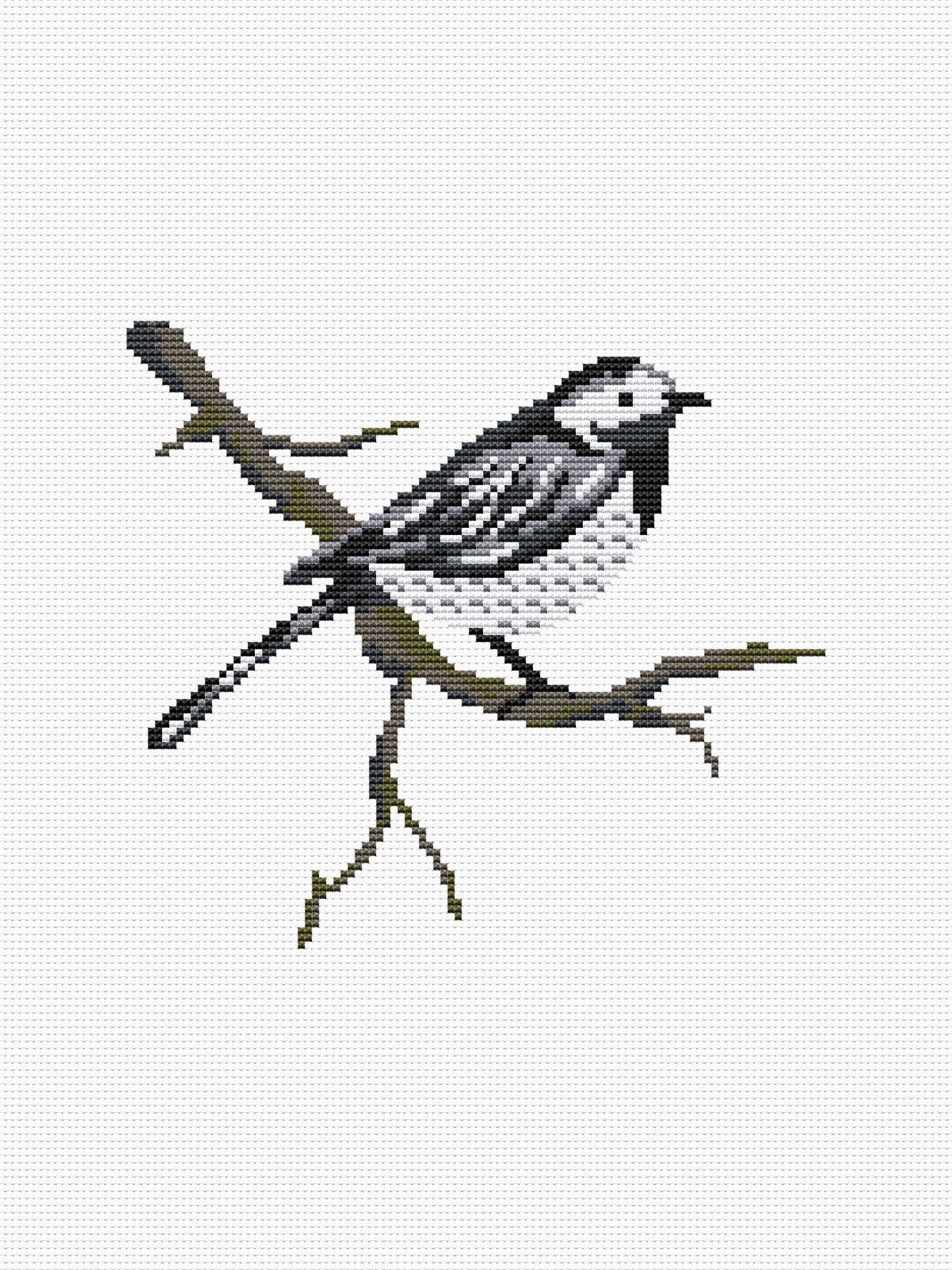 White Wagtail Cross Stitch Pattern