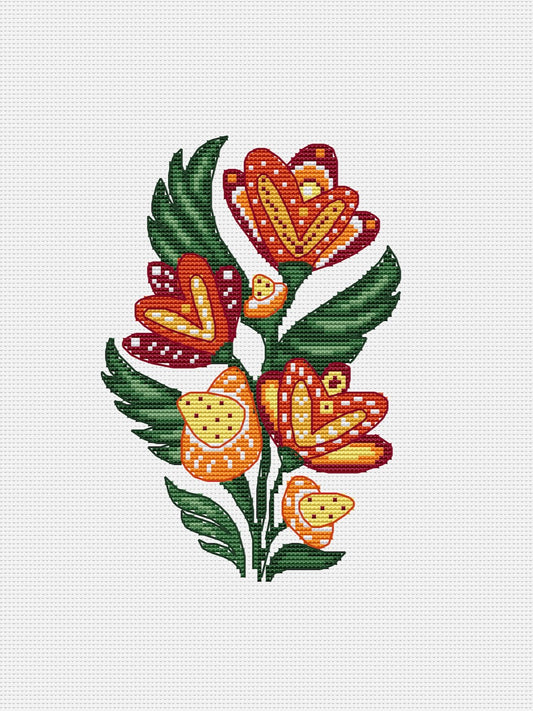 Red Flowers cross stitch pattern
