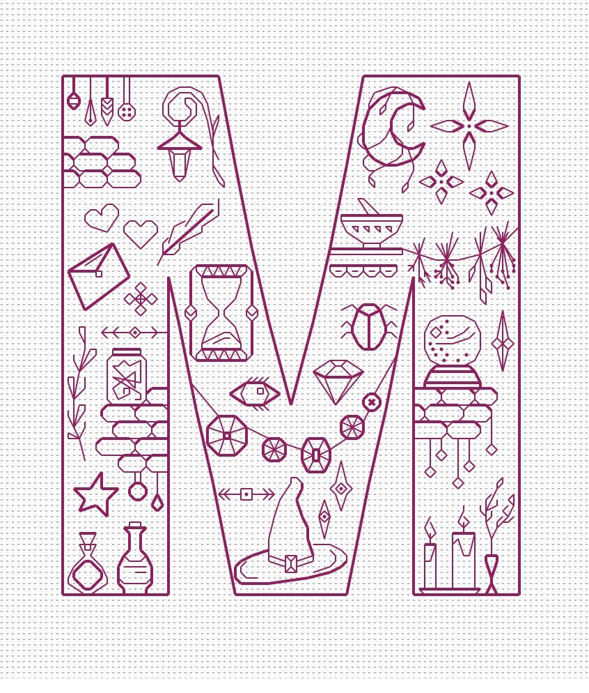 Letter M magic cross stitch pattern