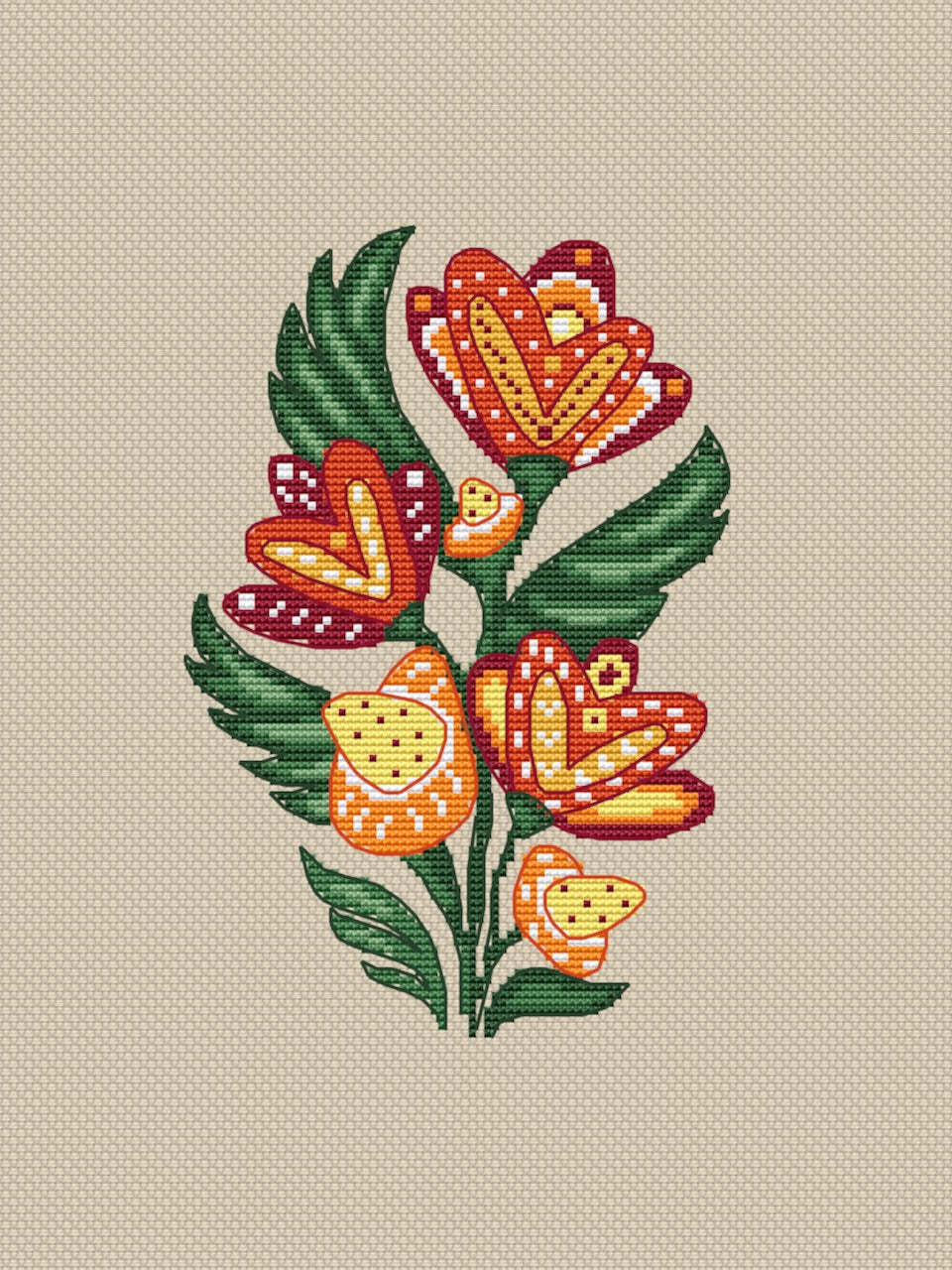 Red Flowers cross stitch pattern-2