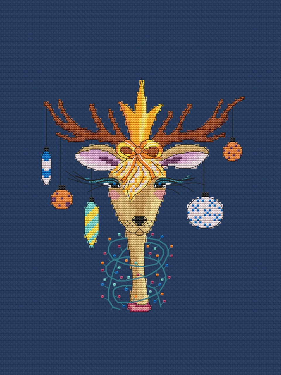 Christmas deer cross stitch pattern on dark fabric