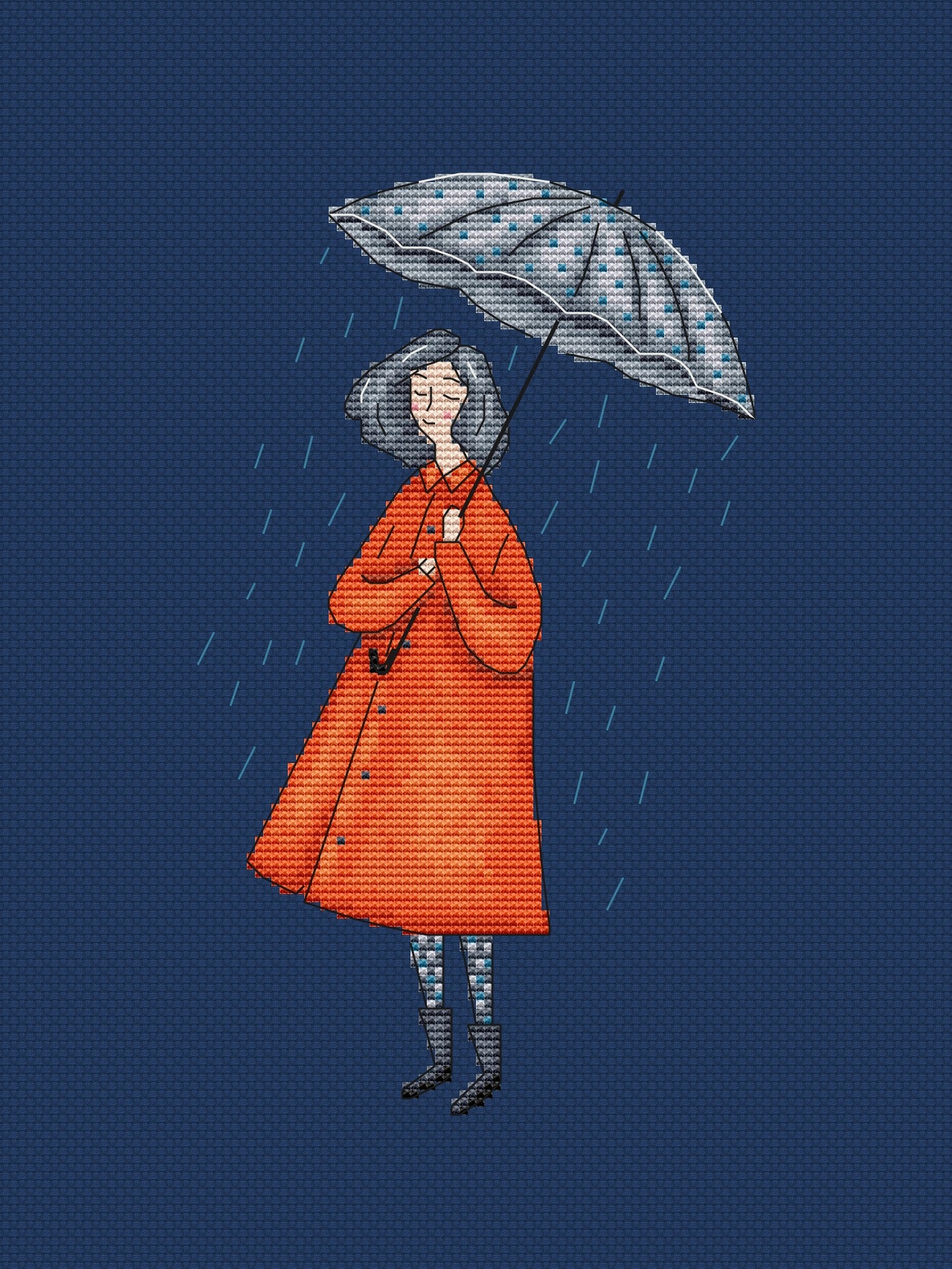 girl with an umbrella cross stitch pattern