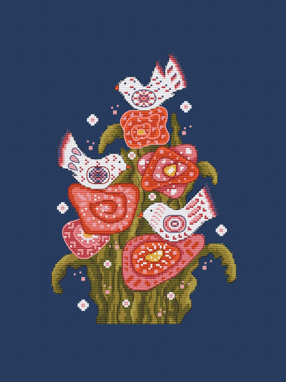 Folk flowers cross stitch pattern-3