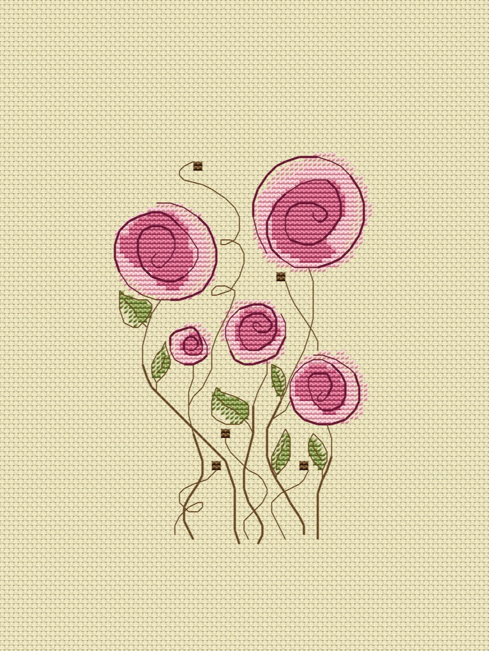 minimal Pink Flowers cross stitch pattern