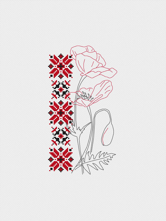 poppies cross stitch Ukrainian ornament