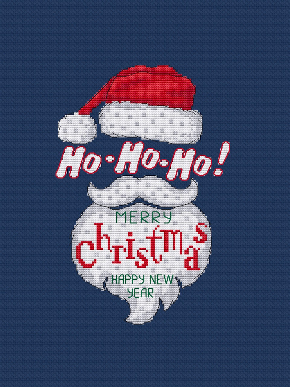 HO-HO-HO cross stitch Christmas pattern on dark fabric
