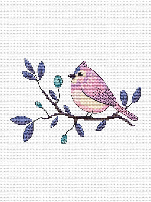 pink bird free pattern cross stitch