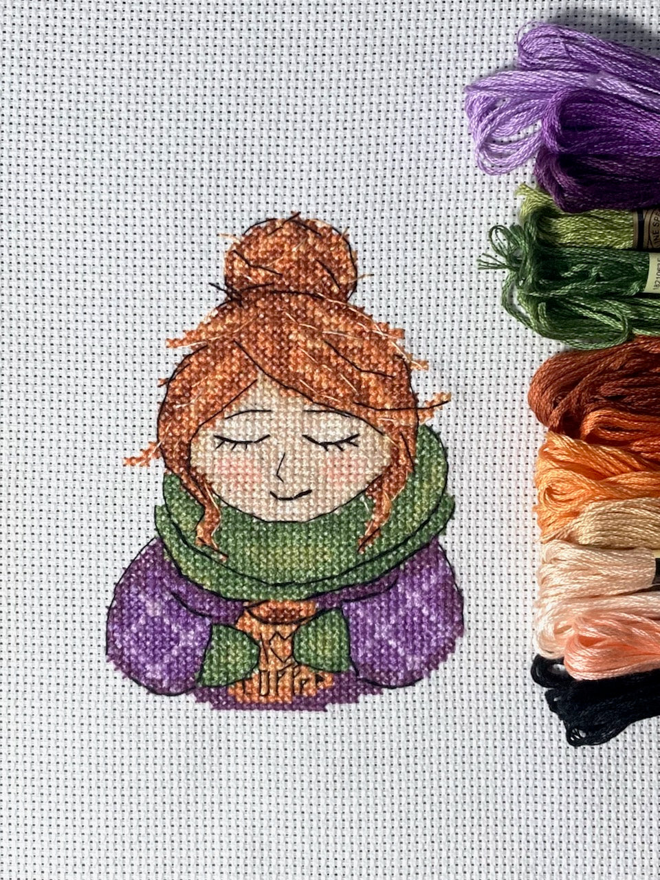 girl with coffee stitch pattern finish