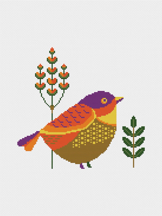 primitive bird cross stitch pattern