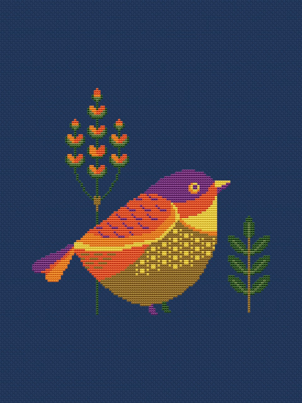 primitive bird cross stitch pattern-2