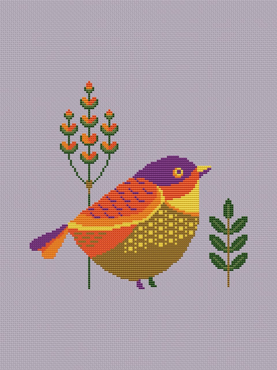 primitive bird cross stitch pattern-3