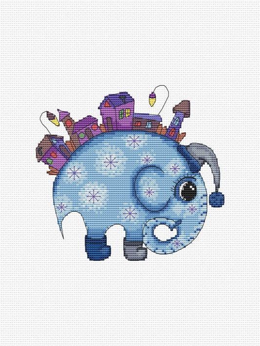 blue elephant cross stitch pattern